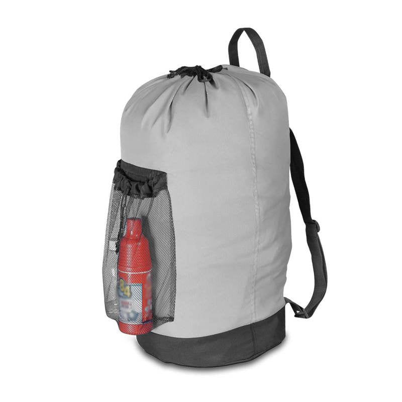 Backpack Laundry Bag With Shoulder Straps And Mesh Pocket Durable Nylon Clothes Bag for College Travel Laundromat -Gray