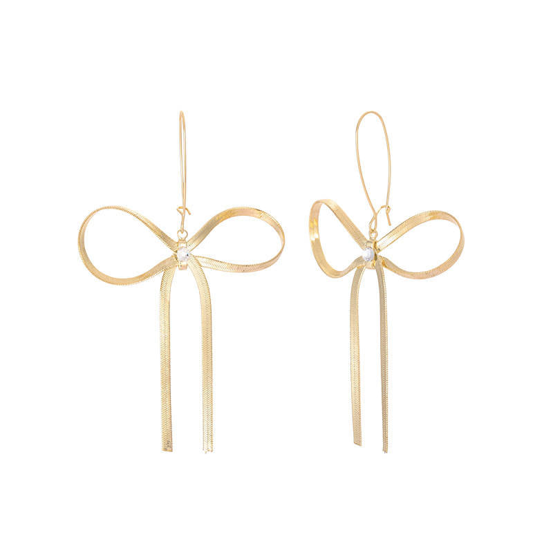 Womens Textured Bow Drop Earrings