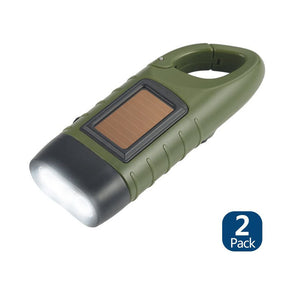 2 Pcs Hand Crank Solar Powered Flashlight Emergency Rechargeable LED Flashlight-Green