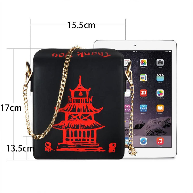 Fashion Crossbody Bag Chinese Takeout Box Style Clutch Bag for Girl-Black