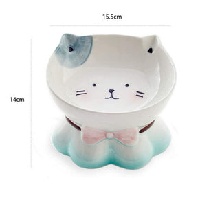 Cute Ceramic Tilted Raised Pet Bowls for Cats and Dogs Backflow Prevention-MintGreen