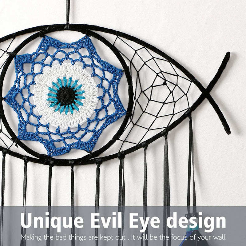 Evil Eye Dream Catcher Feather Wall Pendant Home Decoration-Blue Black