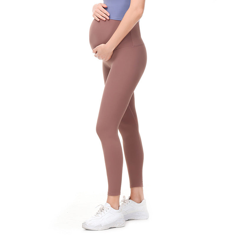 Maternity Leggings Over The Belly Stretch Breathable Yoga Tights-Brown