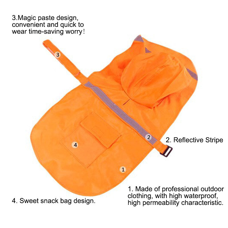 Dog Raincoats Hooded Adjustable Waterproof with Reflective Strip Poncho-Orange