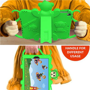 Monkey iPad Case Cartoon Kids Safe Anti-fall Protective Cover Bulit-in Kickstand With Pencil Holder For iPad 7 10.2inch 2019-Green