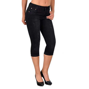 Womens Denim Capri Pants Skinny Slim Fit Casual Jeans-Black