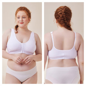 Womens Cotton Bra Front Closure Adjustable Wireless Underwear-White