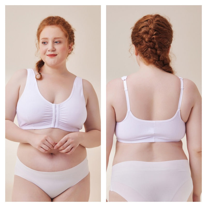 Womens Cotton Bra Front Closure Adjustable Wireless Underwear-White