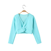 Kids Long Sleeve Wrap Tops Leotards for Girls Dance Ballet Cardigan Bolero-Green