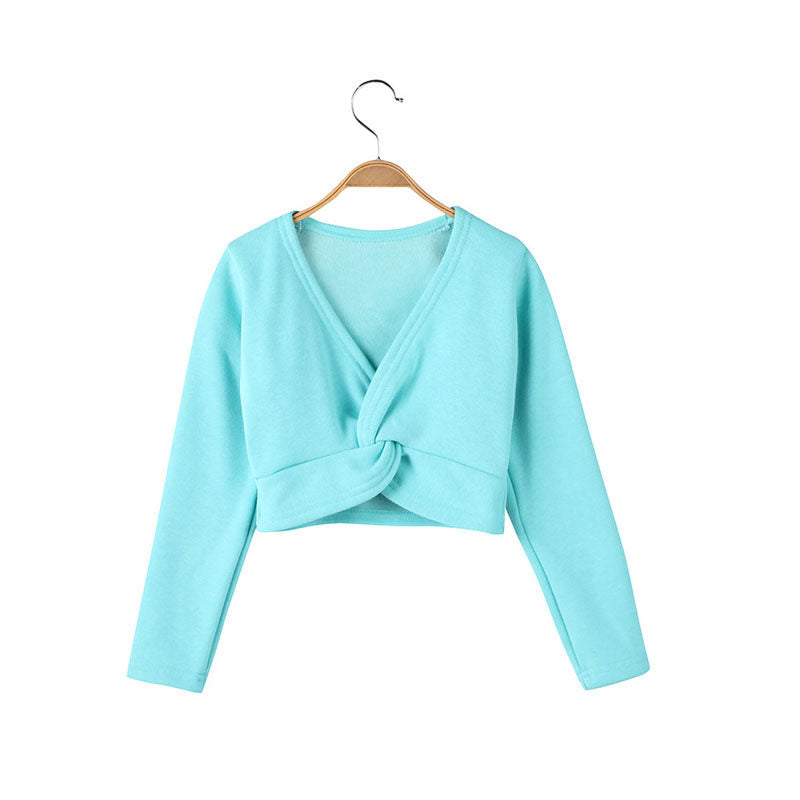 Kids Long Sleeve Wrap Tops Leotards for Girls Dance Ballet Cardigan Bolero-Green