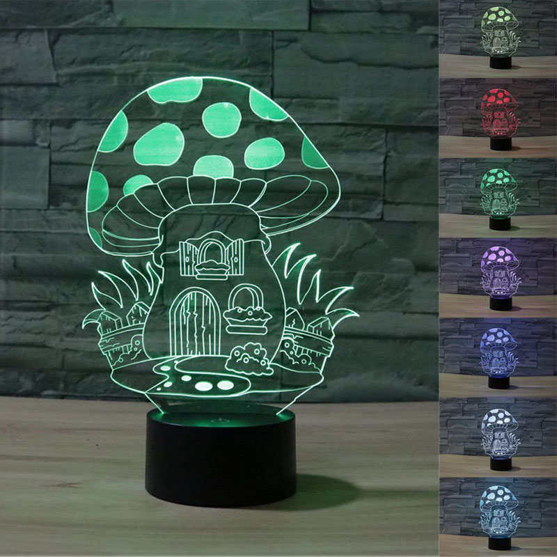 3D Mushroom Night Light 7 Color Touch LED Table Lamp Xmas Toy Gift