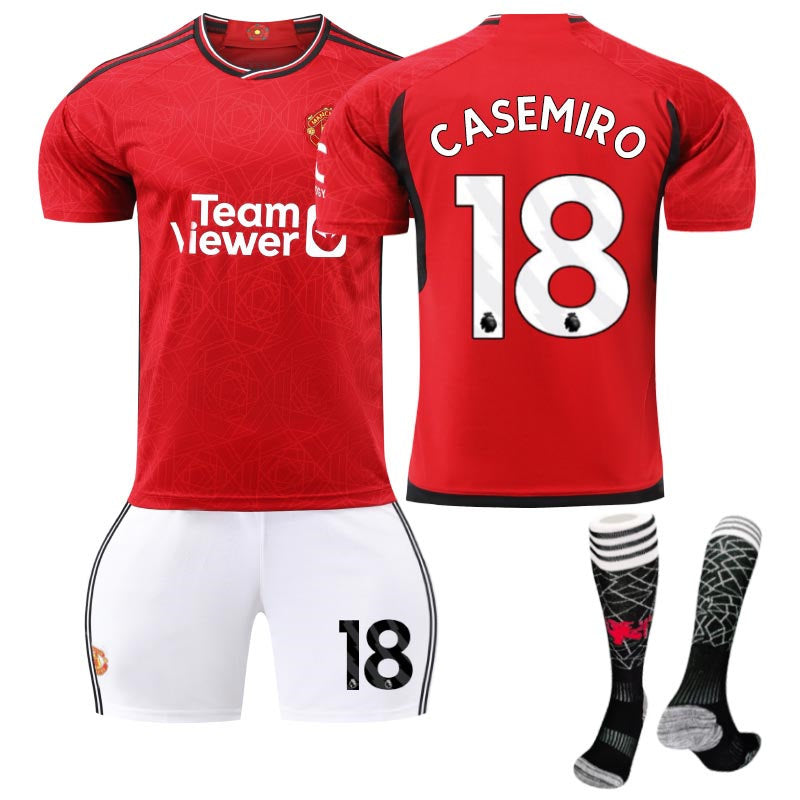 Red Devil Man Utd Home Jersey CASEMIRO #18 Soccer Jersey Kids Adult 3Pcs Jersey Kits