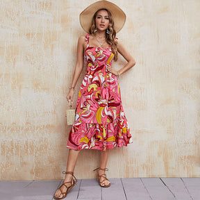 Womens Clothing Summer Floral Sling Dress Sleeveless Strap Flowy for Beach