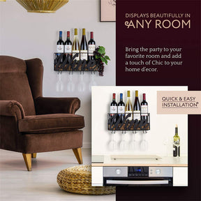 Wall Mounted Wine Rack Bottle Glass Holder Cork Storage with 6 Cork Wine Charms