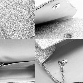 Women Evening Envelope Clutch Prom Sequin Shoulder Cross Body Bag-Silver