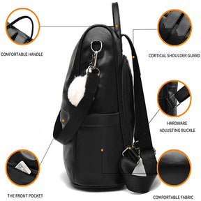 Women Backpack PU Leather Anti-theft Casual Fashion Shoulder Bag-Black