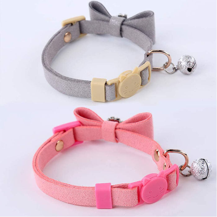 2 Pack Adjustable Cat Collar Set Breakaway with Diamonds Bowtie Bell for Puppy Kitten-C