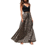 Women's Gold Velvet Fashion Leopard Printing Maxi Skirt High Elastic Shirring Waisted Dress-Dark Gray
