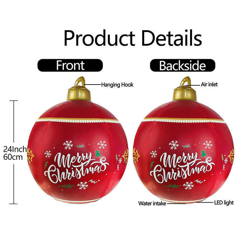 Outdoor Inflatable Ball Decor with LED Light and Remote Control for Christmas Holidays-Red