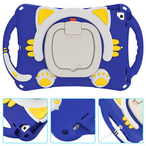 CatB Silicone Case For iPad 10.2 Air10.5 Pro10.5 Shockproof Shoulder Strap Handle Stand-Dark Blue