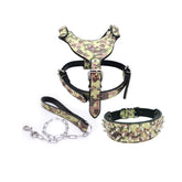 Pet Leash Collar Harness Three-piece Set Anti-bite Rivets-Camouflage