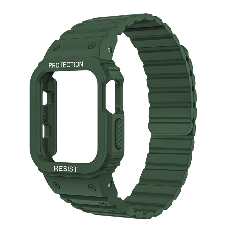 Magnetic Watch Band with Bumper Case Shockproof for Apple Watch-Green