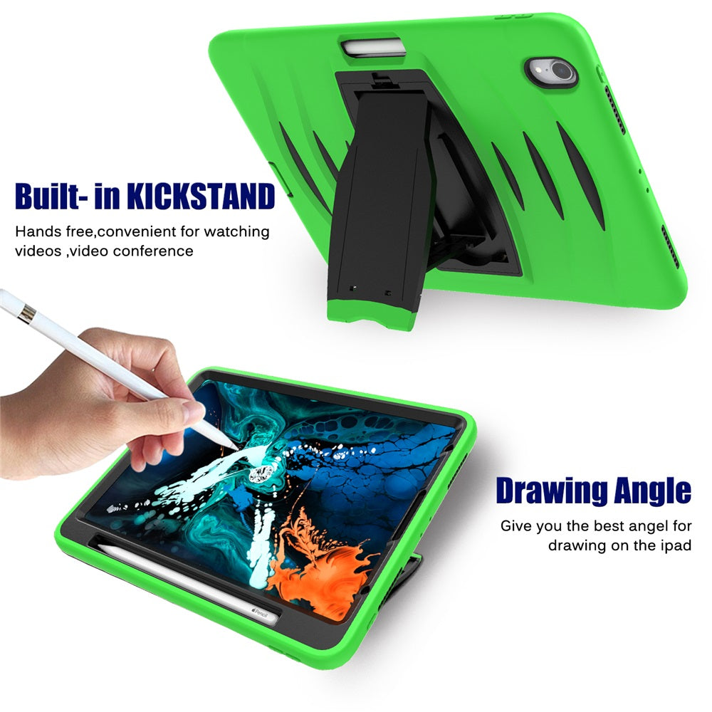 Shock Wave Kickstand Case Anti-Fall Protection With Pencil Holder For iPad Pro12.9 (2018)-Green