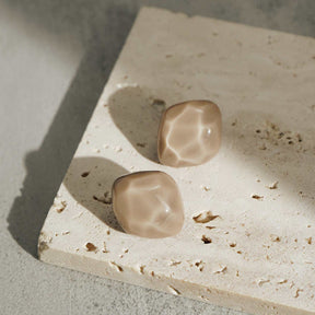 Cute Irregular Marble Resin Stud Earrings-Brown