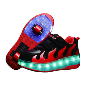 Roller Shoes Chargeable for Girls Boys Kids LED Sneakers-BlackRed