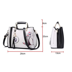 Ladies Leather Personalized Print Handbags Large Capacity Satchel-High Heel