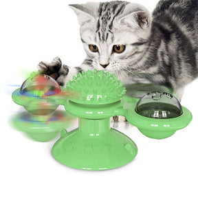 Windmill Massage Cat Toys with Catnip Ball Bell For Indoor-Green