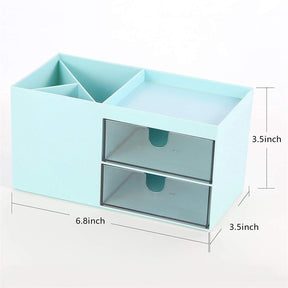 Plastic Cosmetic Storage Box Office Desk Multi-Functional Organizer -Blue