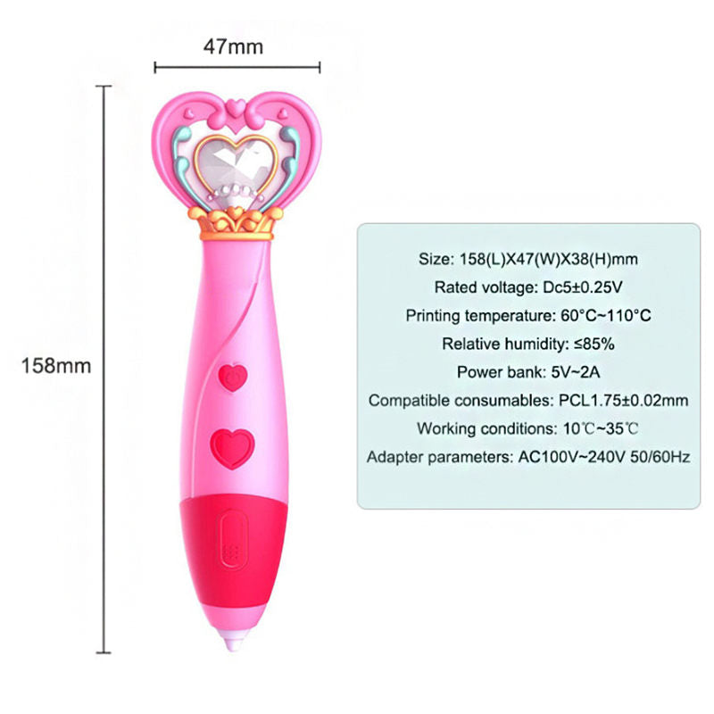 Magic Wand Shape 3D Printing Pen Kit Low Temperature Child Safe-Rose Red