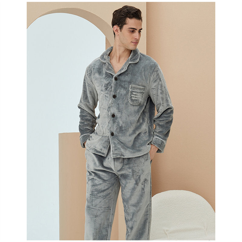 Thicken Warm Flannel Pajamas Set Homewear-Grey