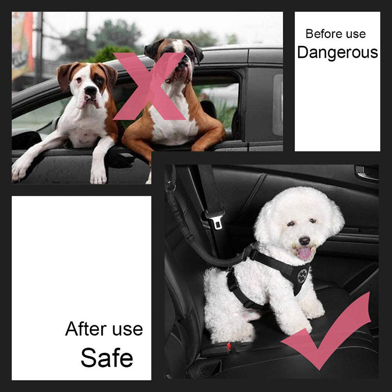 Dog Seat Belt Pet Car Seatbelt Headrest Restraint Adjustable Reflective Elastic Connect Dog Harness-Black