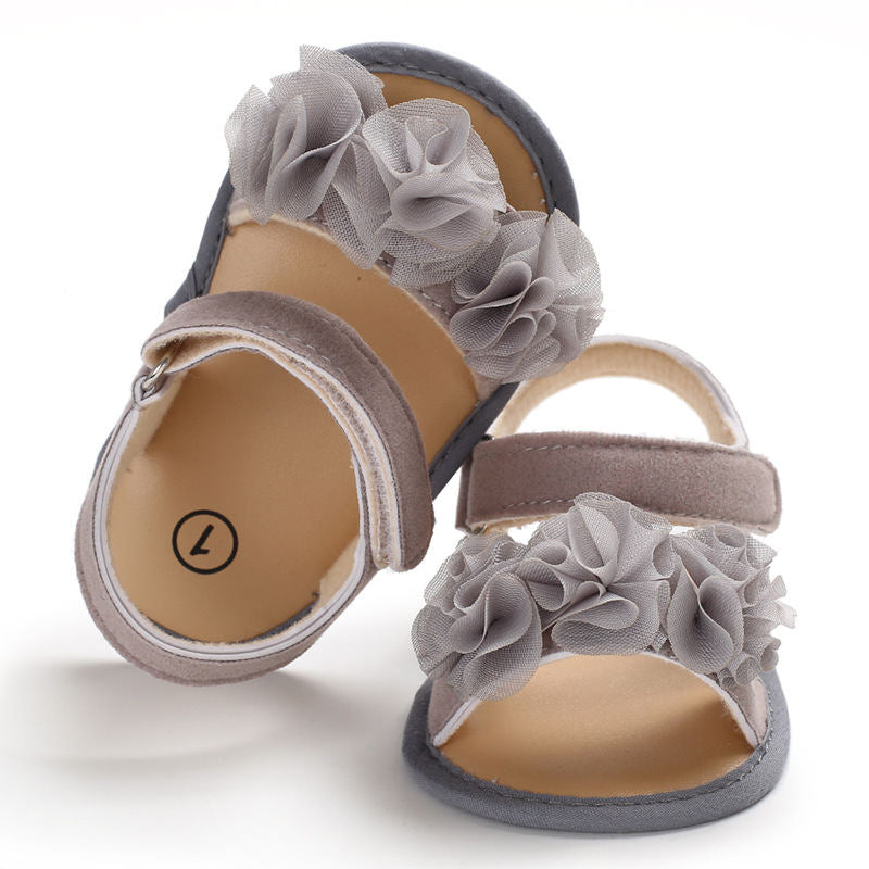 Baby Walker Shoes for Girls Flats Anti-Slip Open Toe Sandals-Grey