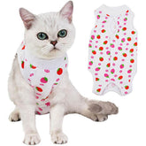 Cat Surgery Recovery Suit Breathable for Abdominal Wounds and Skin Diseases-Strawberry