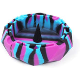 Geometric Silicone Ashtray Eco-Friendly Portable Unbreakable Tabletop Tray for Cigarettes Cigar -Black+Purple+Biue