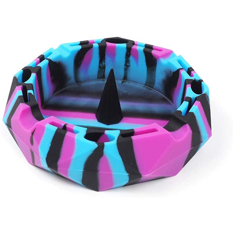 Geometric Silicone Ashtray Eco-Friendly Portable Unbreakable Tabletop Tray for Cigarettes Cigar -Black+Purple+Biue