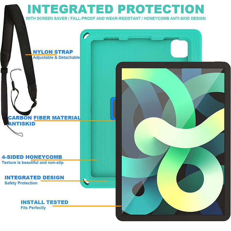 iPad Case With Handle Stand Shoulder Strap for iPad Pro 2018/2020 11 inch-GreenBlue