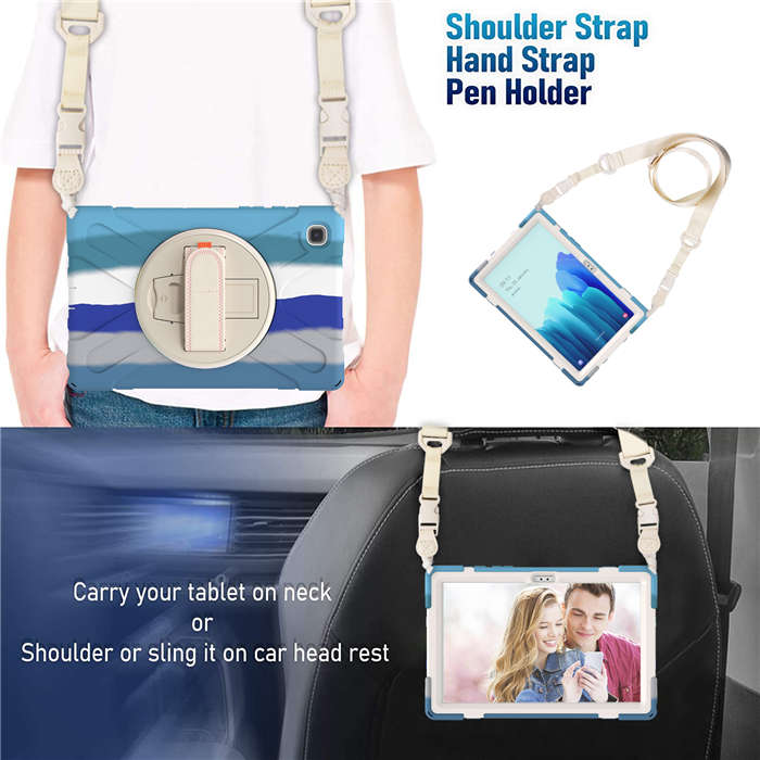 Samsung Tablet Case With Pencil Stand+Rotating Stand+Shoulder Strap For Tab A7 10.4 T500/T505/T507/T505N-Blue