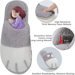 Memory Foam Unisex Slippers Comfortable Cute Animal Soft Shoes-Grey