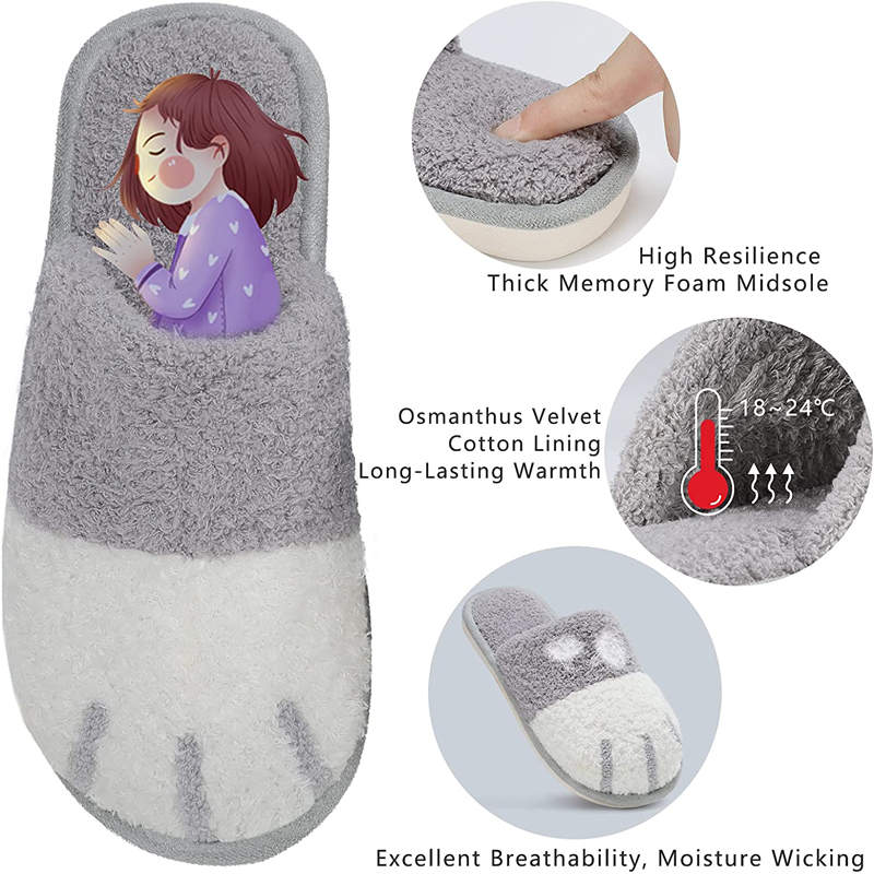 Memory Foam Unisex Slippers Comfortable Cute Animal Soft Shoes-Grey