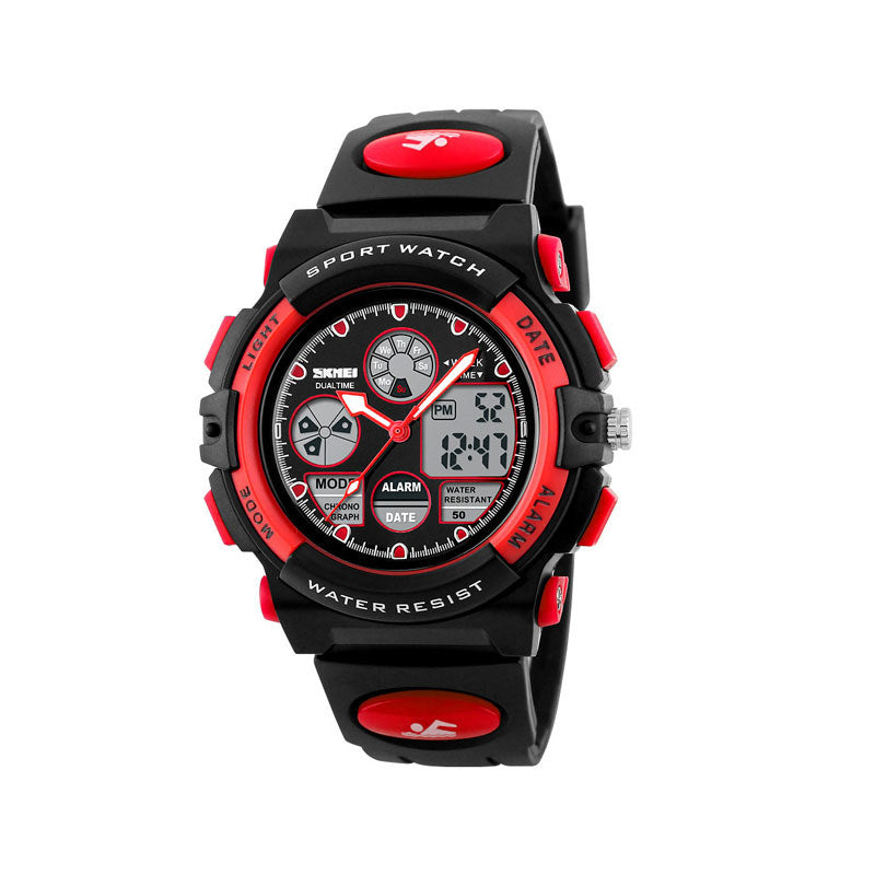 LED Multi Function Sports Waterproof Watch for Kids-Red