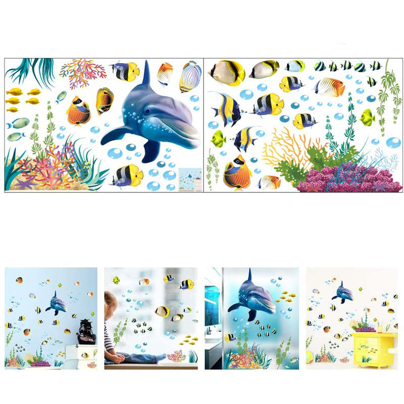 Removable Creative DIY 3D The World Under Sea Dolphin Seagrass Coral Home Art Wall Stickers for Kids Room