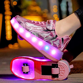 Kids Roller Skates Light up Shoes with Double Wheel for Girls Boys Birthday Gift-Pink