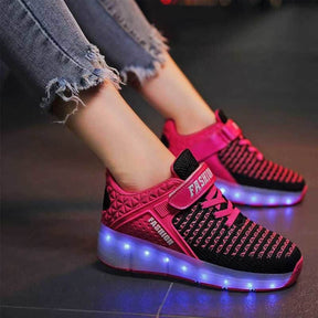 7 Colors LED Rechargeable Kids Roller Skates with Single Wheel-99Pink
