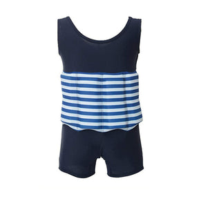 Kids Removable Floatation Swimsuit Baby Float Suit Swim Vest One Piece Swimwear-Blue And White Strips