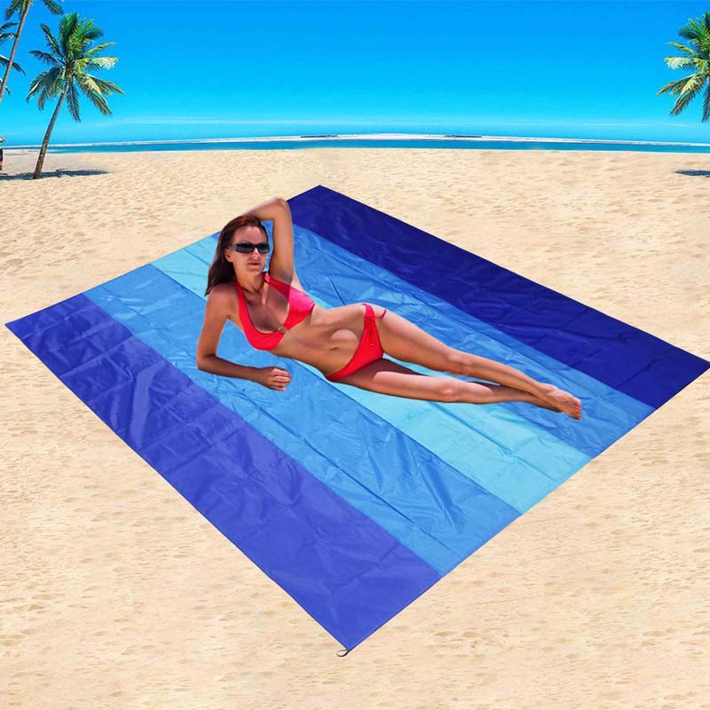 Sand Free Beach Blanket 82 x79inches Portable Waterproof Beach Mat-Blue Stitching