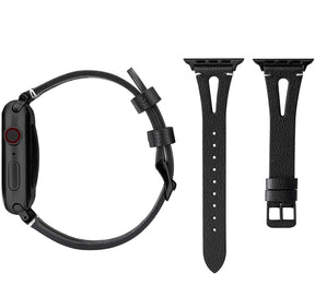 Fashion Triangle Hole Leather Watch Band For Apple Watch SE/6/5/4/3/2/1(Black)